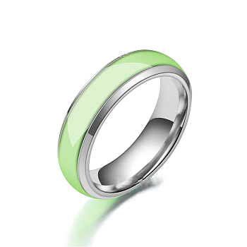 Luminous 304 Stainless Steel Flat Plain Band Finger Ring, Glow In The Dark Jewelry for Men Women, Pale Green, US Size 9(18.9mm)