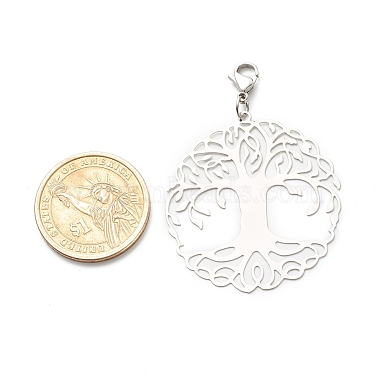 Flat Round with Tree of Life 201 Stainless Steel Filigree Pendant Decorations(X-HJEW-JM00573-03)-4
