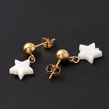 Synthetic Shell Star Pendant Double Layer Necklaces and Dangle Stud Earrings(SJEW-F217-01B-G)-7