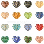 16Pcs 15 Colors Handmade Lampwork Beads, Maple Leaf, with Metal Enlaced, Mixed Color, 11x13x5.5mm, Hole: 1.2mm(LAMP-CJ0002-47)