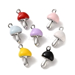 Alloy Enamel Pendants, Mushroom Charms, Platinum, Mixed Color, 15x8x7mm, Hole: 1.6mm(AL-CBA6F08-01P)