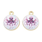 Ocean Theme Printed Alloy Pendants, Flat Round with Octopus Charms, Golden, Rack Plating, Medium Purple, 18x15x3.5mm, Hole: 1.8mm(AL-CBA49CA-08D)