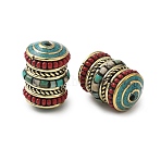 Handmade Tibetan Style Beads, Column, Brass Beads, with Synthetic Turquoise, Antique Golden, 20.5x14mm, Hole: 1.6mm(KK-Z157-06AG)