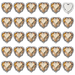 30Pcs Brass with Glass Sew on Rhinestone, Garments Accessories, Faceted, Heart, Platinum, Goldenrod, 23.5x22.5x8.5mm, Hole: 1.2mm(FIND-FG0004-73B)