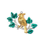 304 Stainless Steel Enamel Pendants, Hand Polished Bird with Branch Charm, Real 18K Gold Plated, Ion Plating(IP), Long-Lasting Plated, Green, 33x23mm,Hole:1.50mm(STAS-OY014-14G)