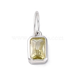 925 Sterling Silver Cubic Zirconia Charms, Colours, Rectangle, Pale Goldenrod, 8x5x2mm, Hole: 5x3mm(STER-NH0014-01P-08)