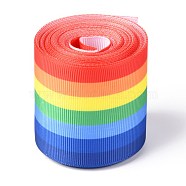 Rainbow Polyester Ribbon, Single Face Printed Grosgrain Ribbon, for Crafts Gift Wrapping, Party Decoration, Colorful, 2 inch(51mm), 5 yards/roll(4.57m/roll)(OCOR-G008-02)