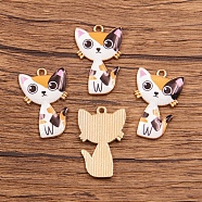 Alloy Enamel Pendants, Light Gold, Cat Charm, White, 26x17mm(PW-WG58441-04)