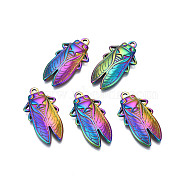 Ion Plating(IP) 201 Stainless Steel Pendants, Cicada, Rainbow Color, 29.5x15.5x3mm, Hole: 1.6mm(STAS-S119-165M)