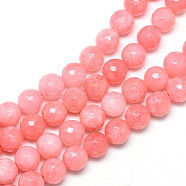 Natural White Jade Bead Strands, Dyed, Faceted, Round, Light Coral, 6mm, Hole: 1mm, about 60pcs/strand, 14.06~14.45 inch(35.7~36.7cm)(X-G-R346-6mm-16)