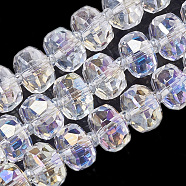 Electroplate Glass Beads Strands, Rainbow Plated, Faceted, Rondelle, Clear AB, 9~10x6mm, Hole: 1.5mm, about 80pcs/strand, 23.62 inch(X-EGLA-Q093-10mm-A04)