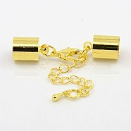 Iron Chain Extender, with Lobster Claw Clasps and Brass Cord Ends, Golden, 36mm, Cord End: 10x6mm, hole: 5mm(KK-K002-5mm-G)