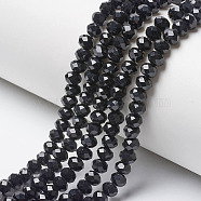 Opaque Solid Color Glass Beads Strands, Faceted, Rondelle, Black, 6x5mm, Hole: 1mm, about 87~90pcs/strand, 17~17.5 inch(42.5~43.75cm)(X1-EGLA-A034-P6mm-D18)