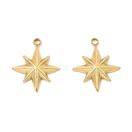 304 Stainless Steel Pendants, Star Charm, Real 18K Gold Plated, 16x13.5x2mm, Hole: 1.5mm(STAS-A089-02G)