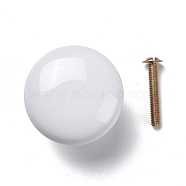 Round-shaped Porcelain Cabinet Door Knobs, Kitchen Drawer Pulls Cabinet Handles, with Iron Screws, White, 28x38mm(FIND-Z004-17D)