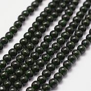 Synthetic Green Goldstone Beads Strands, Dyed & Heated, Round, 4mm, Hole: 0.8mm; 99pcs/strand, 15.7inches(G-N0178-02-4mm)