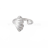 304 Stainless Steel Ginkgo Leaf Wrap Open Cuff Ring for Women, Stainless Steel Color, US Size 9 1/2(19.3mm)(RJEW-S405-157P)