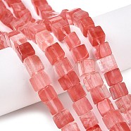 Cherry Quartz Glass Beads Strands, Cube, 8~8.5x8~8.5x7.5~10mm, Hole: 1.2mm, about 47~49pcs/strand, 15.35~15.79''(39~40.1cm)(G-T139-8x8-37A)