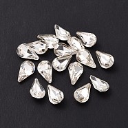 Glass Rhinestone Cabochons, Pointed Back & Silver Back Plated, Teardrop, Crystal, 10x6x4mm(GGLA-P002-07C-01)