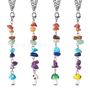 Gemstone Chip Pendant Decorations, 304 Stainless Steel Curb Chain Hanging Mushroom Ornament, with Lobster Claw Clasp, for Car Rear Mirror, Wall, Bag, 200mm, 4pcs/set(HJEW-SW00008-01)
