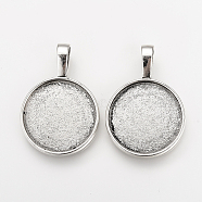 Tibetan Style Alloy Pendant Cabochon Settings, Plain Edge Bezel Cups, Flat Round, Cadmium Free & Nickel Free & Lead Free, Antique Silver, Tray: 24.5mm, 39x27x3mm, Hole: 6mm, about 173pcs/990g(TIBEP-Q078-59AS-NR)