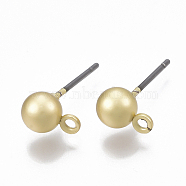 Smooth Surface Alloy Stud Earring Findings, with Loop and Steel Pin, Round, Matte Gold Color, 16x5mm, Hole: 1.2mm, Pin: 0.7mm(X-PALLOY-T064-38MG)