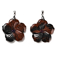 Natural Mahogany Obsidian Pendants, Flower Charms, with Platinum Plated Iron Snap on Bails, 46x47.5x7.5mm, Hole: 6x4mm(G-B040-01P-16)
