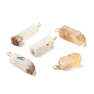 Natural Dendritic Agate Pendants, with Golden Tone Copper Wire Wrapped, Rectangle, Mixed Color, 30~41x9~11x9~11mm, Hole: 3mm(X-PALLOY-JF01365)