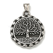 316 Surgical Stainless Steel Pendants, Flat Round, Antique Silver, Tree of Life, 44x38x5.5mm, Hole: 4x8mm(STAS-Z073-73AS-08)