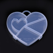 Plastic Bead Storage Containers, 5 Compartments, Heart, Clear, 15.2x16x1.9cm, Hole: 2.7x2.3cm(CON-S042-07B)