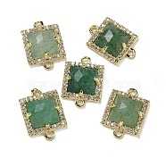 Natural Green Strawberry Quartz Faceted Square Links, Rack Plating Brass Micro Pave Clear Cubic Zirconia Connector Charms, Golden, 16x11.5x4.5mm, Hole: 1.4mm(G-I375-03G-06)