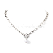 Imitation Pearl Beads Pendant Necklaces, 304 Stainless Steel Paperclip Chain Necklaces, Stainless Steel Color, 19.09 inch(48.5cm)(NJEW-JN04732-02)
