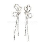 Crystal Rhinestone & Clear Cubic Zirconia Stud Earrings, Brass Long Tassel Drop Earrings with 925 Sterling Silver Pin for Women, Platinum, Butterfly Pattern, 81mm, Pin: 0.8mm(EJEW-C037-01F-P)