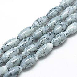 Baking Painted Glass Beads Strands, Swirl Glass Beads, Oval, Light Grey, 22x10~10.5mm, Hole: 1.5~2.5mm, about 35~37pcs/strand, 30.31 inch(77cm)(DGLA-S115-22x10mm-S71)