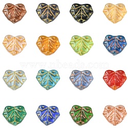 16Pcs 15 Colors Handmade Lampwork Beads, Maple Leaf, with Metal Enlaced, Mixed Color, 11x13x5.5mm, Hole: 1.2mm(LAMP-CJ0002-47)