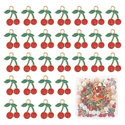 60Pcs Alloy Enamel Pendants, Cherry, Light Gold, Red, 18x13x2mm, Hole: 2mm(ENAM-SC0003-86)