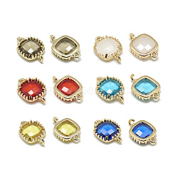 Glass Links connectors, with Golden Tone Brass Findings, Faceted, Square, Mixed Color, 15x9x3mm, Hole: 0.5mm(GLAA-Q068-10A-M)