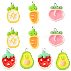 10Pcs 5 Styles Opaque Resin Pendants, Fruit & Vegetables Charms, with Platinum Tone Iron Loops, Mixed Shapes, 25.5~31x12.5~19x5.5mm, Hole: 2mm, 2pcs/style(RESI-FS0001-52)