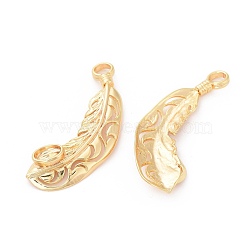 Brass Pendant Rhinestone Settings, Feather, Real 18K Gold Plated, Fit for 5x7mm Rhinestone, 45.5x17x5mm, Hole: 4mm(X-KK-S350-329)