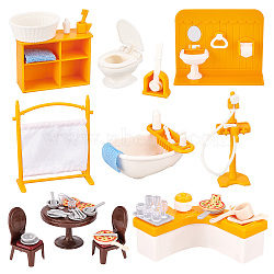 CRASPIRE 2 Style 2 Style Plastic Dollhouse Kitchen & Bathroom Accessories Set, Children Pretending Props, Mixed Color, 11~132x3~60x1~90mm, 1 set/style(AJEW-CP0005-34)