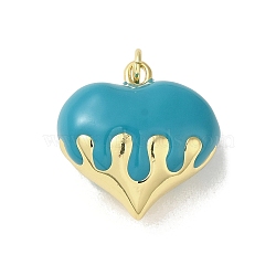 Rack Plating Brass Enamel Pendants, with Jump Ring, Long-Lasting Plated, Lead Free & Cadmium Free, Real 18K Gold Plated, Heart Charm, Medium Turquoise, 20.5x20.5x10.5mm, Hole: 3mm(KK-S366-05G-08)
