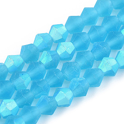 Imitate Austrian Crystal Bicone Frosted Glass Beads Strands, Grade AA, Faceted, Deep Sky Blue, 4x4mm, Hole: 1mm, about 82~85pcs/strand, 30.5~31cm(GLAA-F029-TM4mm-A19)