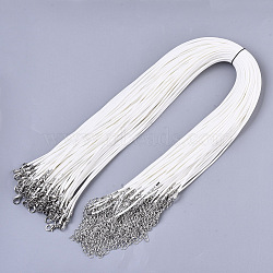 Waxed Cotton Cord Necklace Making, with Alloy Lobster Claw Clasps and Iron End Chains, Platinum, White, 44~48cm, 1.5mm(MAK-S032-1.5mm-B20)