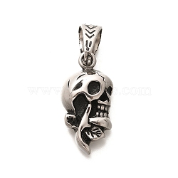 304 Stainless Steel Pendants, Skull Charm, Antique Silver, 31.5x16x6mm, Hole: 10.5x8mm(STAS-Z110-48D-AS)