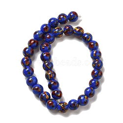 Handmade Lampwork Beads Strands, Round with Flower Pattern, Medium Blue, 12mm, Hole: 1.2~1.6mm, about 33pcs/strand, 14.96''(38cm)(LAMP-G162-08A-06)