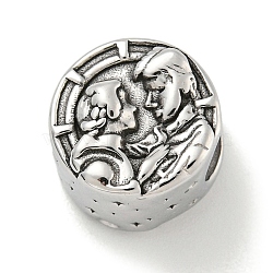 304 Stainless Steel European Beads, Large Hole Beads, Column with Couple, Antique Silver, 11.5x9mm, Hole: 4mm(STAS-U005-06P)