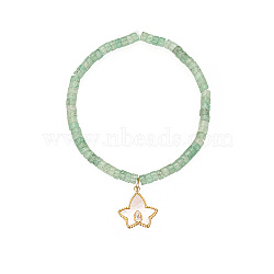 Natural Green Aventurine Stretchy Beaded Bracelets, Stainless Steel Jewelry with Flower Shell Pendants, Pendant: 17.4x16mm(FW4097-3)