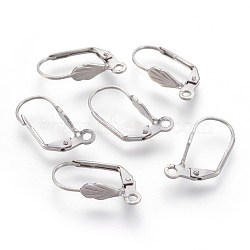 304 Stainless Steel Leverback Earrings Findings, with Loop, Stainless Steel Color, 18x11x4.5mm, Hole: 1.6mm, Pin: 0.5x0.8mm(STAS-F188-08P)