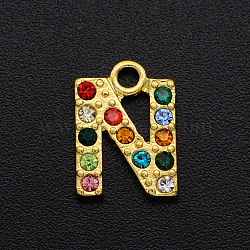 Alloy Rhinestone Charms, Golden, Colorful, Letter, Letter.N, 11.5x8.5x2mm, Hole: 1.5mm(PALLOY-S098-DA019-N)