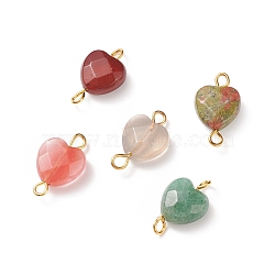 Natural & Synthetic Mixed Gemstone Connector Charms, with Golden Tone Iron Double Loops, Faceted Heart, 16x10x5mm, Hole: 1.8mm(PALLOY-JF01862)
